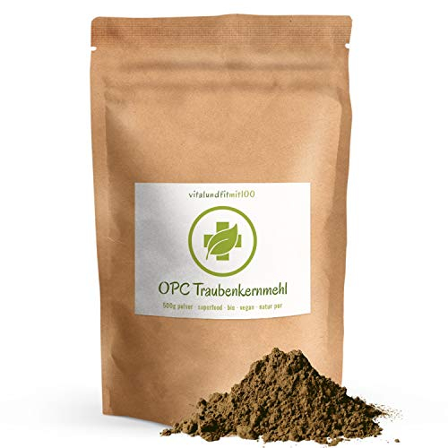 Bio OPC Traubenkernmehl - 500 g - aus spanischen Traubenkerne gewonnen - Superfood in Rohkostqualität - 100% vegan und rein - glutenfrei, laktosefrei - OHNE Hilfs- u. Zusatzstoffe