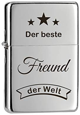 polar-effekt Mechero de gasolina con grabado de aspecto cromado «Der Beste Freund der Welt». Mechero de gasolina con estuche de regalo