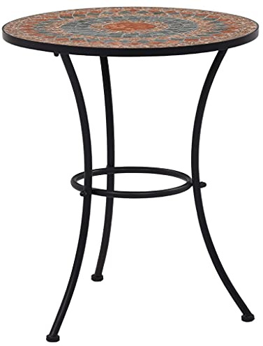 vidaXL Table de Bistro Mosaïque Table de Jardin Table de Patio Table de Pub Table de Comptoir Table d'Extérieur Table de Balcon Orange Gris 60 cm Céramique