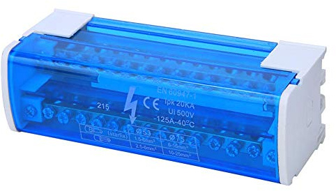 Walfront 215 Morsettiera di Distribuzione dell'alimentazione di Giunzione Scatola, Morsettiera Elettrica Monofase a 2 Livelli su Guida DIN con Coperchio Trasparente