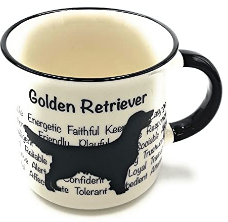 Golden Retriever Mug - Dog Silhouette in Black on White Mug, Characteristics on Cup. Coffee Mug/ Tea Cup. Great Gift/ Present idea for Dog Owners.