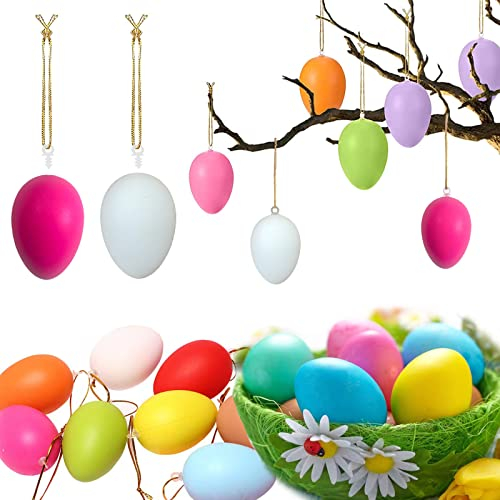 KEELYY 24 Pezzi Uova di Pasqua Decorazioni, Uova Pasquali da Appendere, Uova di Pasqua Colorate con La Corda, Decorazione Pasquale per Interni ed Esterni