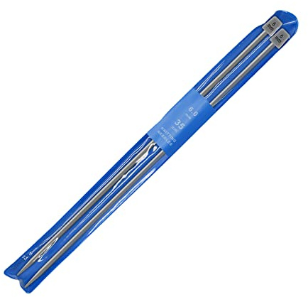 Juego de 2 agujas de tejer clásicas de aluminio de 35 cm de largo para tejer hechas a mano (6 mm)