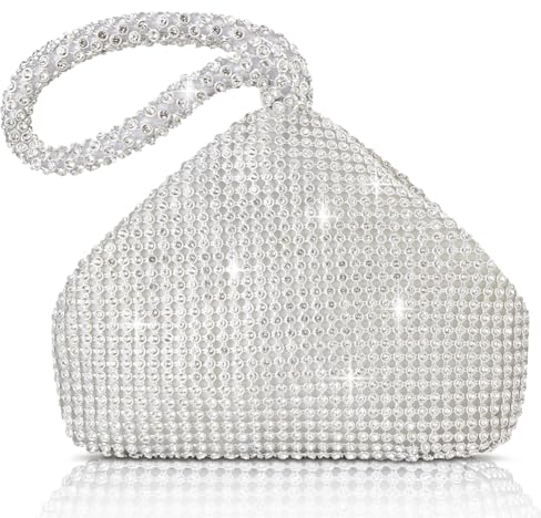 OSDUE Abendtasche, Clutch, Geldbörsen für Damen, Strass, funkelnder Umschlag Abendtasche mit abnehmbarer Kette, Silber 7