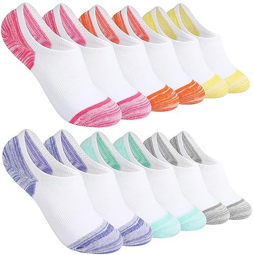 No Show Socks Womens, Invisible Cotton Low Cut Footies White 6 Pairs