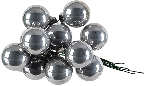 Kaemingk Weihnachtskugeln am Draht Glas 2cm x 12 Stück Spiegelbeeren glänzend Marmorgrau marmor grau - Silbergrau - Silber