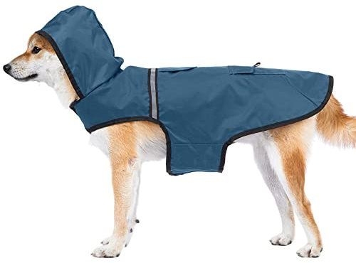 KoKoBin Impermeabile Cane Giacca riflettente per cani con cappuccio Foro del collo con cappuccio Super leggera e traspirante impermeabile per cani di taglia media e grande (blu grigiastro, M)