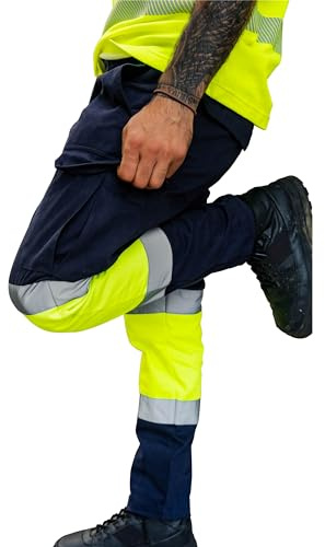 Capto de Alta Visibilidad - Pantalones Reflectantes Hombre - Hi Vis Pantalones con Reflectantes Cinta de Seguridad - Pantalones de Trabajo con protección de Advertencia - Marineblau/Gelb - L