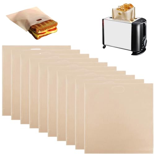 Aobuviou 10 Pack Toaster Bags Reusable Nonstick Toastie Bags for Toaster, Toasted Sandwich Bags Toaster Pockets Reusable Bread Toast Bags for Microwave Oven Grill (16 x 18cm)