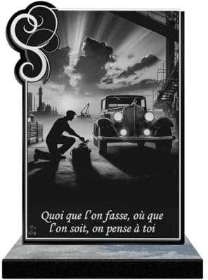ETERNEL - Plaque Funéraire Personnalisée Cadre Ornements - Mécanicien Voiture, Garagiste, Automobile - Texte Personnalisable, Plaque Funéraire Gravée au Laser pour Hommage, Plaque Cimetière, Tombale