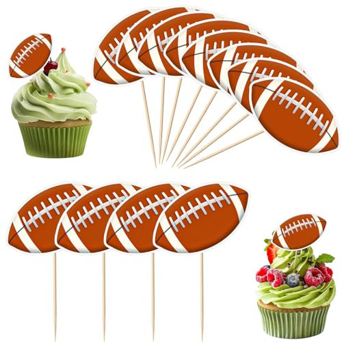 36Pcs Football Cupcake Toppers Decoration, Rugby Football Cake Decorations Football Cake Topper with Toothpicks Sports Cupcake Toppers Decors, Football Party Favors for Home Birthday Party Supplies