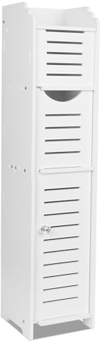 YUET Slim Bathroom Floor Cabinet with Door and Shelves, Freestanding Bathroom Storage Unit, Narrow Bathroom Toliet Paper Storage Cupboards,White, Four Tiers (TSC06)