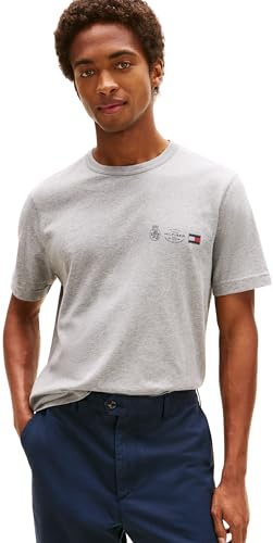 Tommy Hilfiger Camiseta de Manga Corta Hombre Small Crest Outline con Cuello Redondo, Gris (Medium Grey Heather), XXL