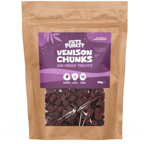 Pets Purest Venison Treats for Dogs, Air-Dried Venison Dog Treats - 100% Natural Dog Training Treats, Grain Free, Low Fat, Suitable for Puppy & Senior - 100g