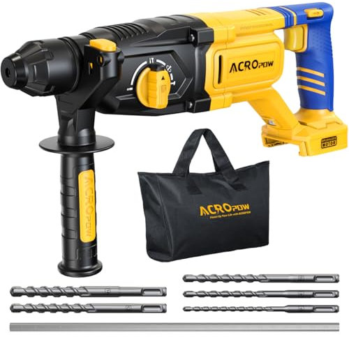 SDS-Plus Cordless Rotary Hammer Drill for Dewalt 20V Battery，Brushless Motor, Safety Clutch, 4 Functions, LED Light with Vibration Control, 5 Drills with Carry Bag(No Battery)