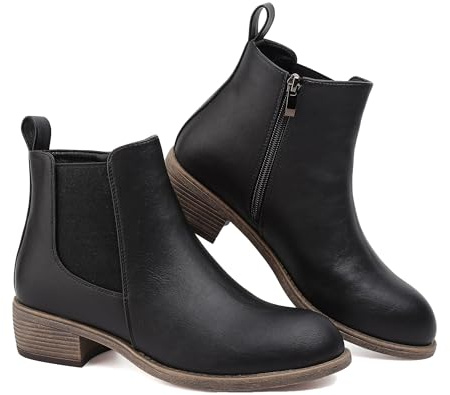 Ankle Boots for Women Waterproof Walking Boots Fashion Chelsea Booties Side Zip Low Heel Shoes Pointed Toe Casual Short Booties Black