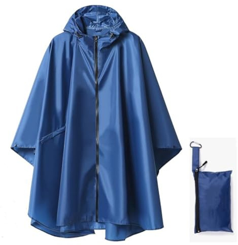 YOOTUKL Poncho antipioggia con cappuccio alla moda traspirante riutilizzabile impermeabile poncho con tasca per donne uomini, Blu, taglia unica