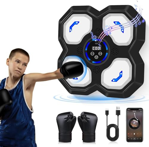 JUOIFIP Machine de Boxe Intelligente avec Musique pour Adultes et Enfants, Équipement de Boxe Bluetooth avec Gants de Boxe, Machine de Frappe Électronique à Montage Mural pour Entraînement à la Maison