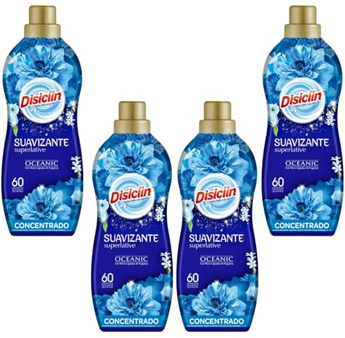 Disiclin Suavizante Concentrado Oceanic – Pack de 4 Botellas (240 Lavados) | Aroma Marino Fresco y Duradero, Ropa Suave y Perfumada, Superlative con Microcápsulas de Fragancia