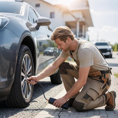 Generico Gonfia Pneumatici Auto | Compressore per Ruote Auto - Pompa Ad Aria Intelligente per Gomme | per Uso Esterno su, Moto, SUV, e Bici