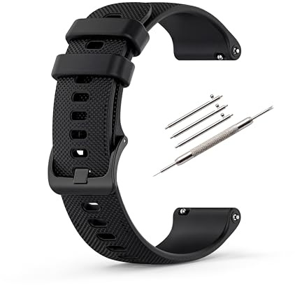 HORACE Bracelet de Montre Silicone 20mm 22mm – Souple, Respirant, Dégagement Rapide, Boucle Ton-sur-Ton – Unisexe – Compatible avec Garmin et montres connectées (Noir, 20, Millimètres)