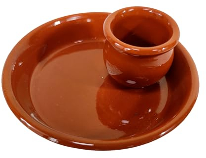 Fackelmann Plato Aceitunero Pequeño de Cerámica, Cuenco Aceitunero de Barro con Recipiente para Huesos de Aceituna, Plato para Aperitivos, Color Natural, Ø13x5cm, 1 ud.