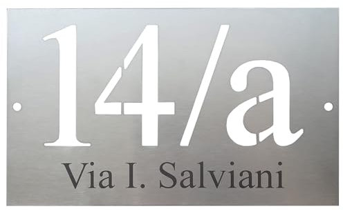 GUIZZO Creart - Numero Civico Esterno in Acciaio Inox Modificabile, Targhetta Personalizzata Via/Nomi, Targhetta Porta Ingresso Personalizzata con Numeri Civici Esterni, Made in Italy, 18,5x11,5H cm
