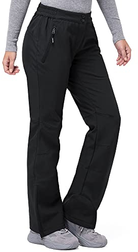 33,000ft Damen Skihose Outdoorhose Wasserdicht Winddichte Softshellhose Warme Gefütterte Trekkinghose Atmungsaktive Schnelltrocknende Thermohose Wanderhose Winter, Schwarz 42W*31L