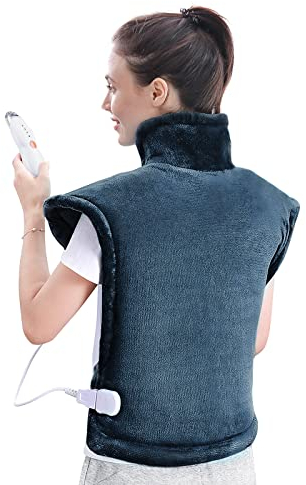 Almohadilla eléctrica para espalda, hombros, cuello, 60 x 85 cm con 4 niveles de temperatura, almohadilla eléctrica con apagado automático y protección contra sobrecalentamiento (Azul)