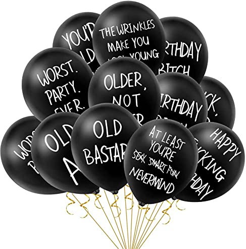 i-QiQi Abusive Birthday Balloons Funny Party Stuff, 10PCS 12 Inches Black Latex Balloons Funny Cute Offensive Rude Bulk Party Balloons for Men Women Birthday Graduation Party Supplies Decorations