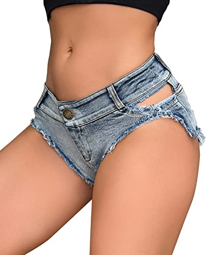 AIEOE Pantaloncini Donna Jeans Hot Pants Elastici Denim Corti e Sexy Mini Shorts a Vita Bassa Partito Night Taglia L Blu