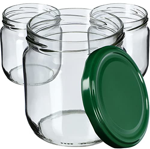 KADAX Barattoli per marmellata, 425 ml, con tappo a vite, barattoli con tappo a vite, barattoli per conserve, confetture, miele (verde/48 pezzi)