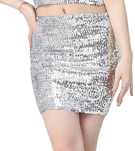 Jupes à paillettes pour femmes, jupes scintillantes extensibles corporelles, jupe brillante enveloppante à la jupe enveloppante pour la fête de la fête