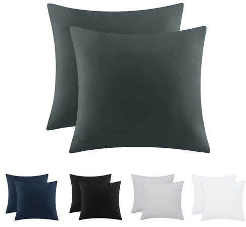 Tifschlaf Kissenbezug 80x80 2er Set - Kopfkissenbezug 80 x 80 Anthrazit mit Reißverschluss aus Mikrofaser Weich, 80x80cm Grau Pillow Case