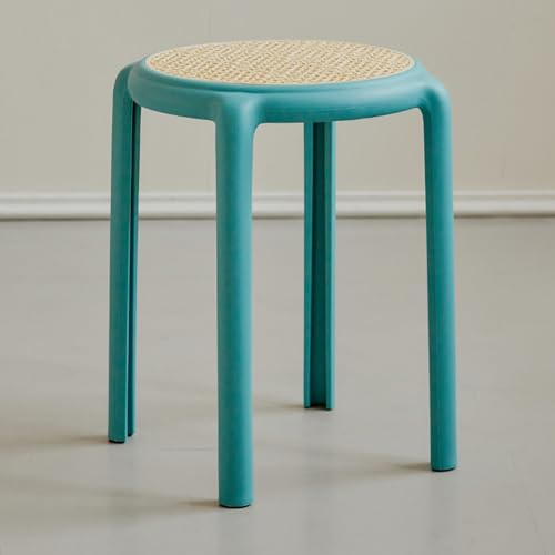 Stackable Bar Stool 45cm - Round Backless Nesting Stool, Blue Plastic, 150kg Capacity, Non-Slip Feet, Space-Saving Stacking Design for Kitchen Classroom Dining Events