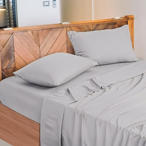 NARCISO - Lenzuola Matrimoniali 100% Cotone Made in Italy, Completo Letto Matrimoniale Composto da 1 Lenzuolo Sotto con Angoli 180x200, 1 Lenzuolo Sopra 240x290, 2 Federe Cuscini 50x80cm (GrigioCh)