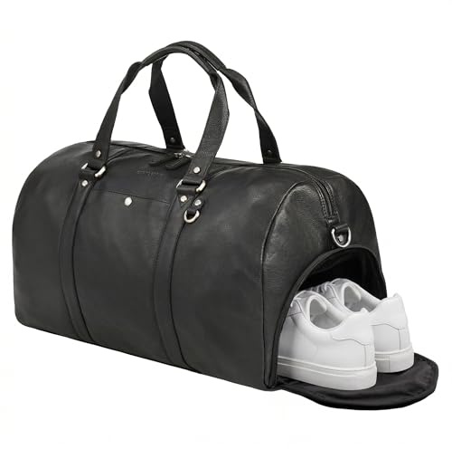 STILORD Ventura Bolsa de Viaje Grande de Cuero para Hombre Weekender 40L con Compartimento para Zapatos - Duffle Bag Vintage Travel Bag Piel Autentica de Mano y Fitness Color:Negro