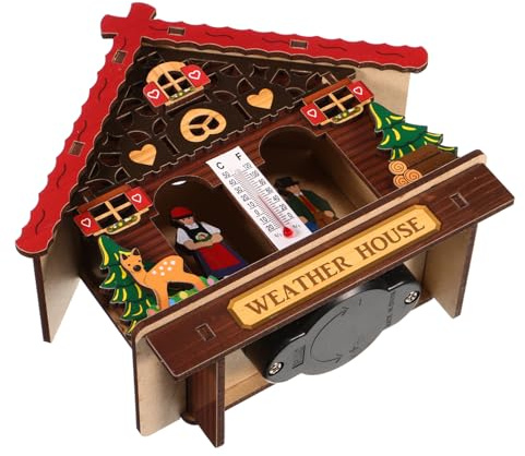 YARNOW Casa Meteorológica De Madera Con Barómetro y Higrómetro Analógico De Pared Para Decoración Interior y Exterior Medidor De Temperatura y Humedad Diseño Elegante y Funcional