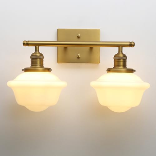 Pathson 2-Lights Milk White Wall Sconce Lighting, Hardwired Bathroom Vanity Lamps, Vintage Indoor Wall Decor Lights for Mirror, Living Room, Bedroom, Stairwell, Fireplace, Foyer