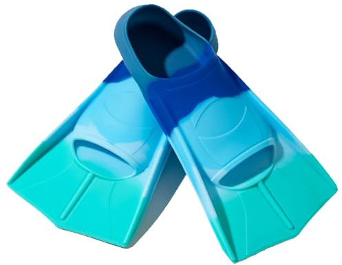 Flossen Kinder, Schwimmflossen Kinder 100% Silikon, Taucherflossen Kurzflossen für Schwimmtraining, Freiwassertraining, Schnorcheln, Tauchen für Anfänger (Fünf-farbiges Blau, XS)
