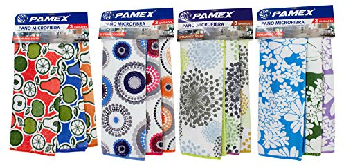 PAMEX - Paño de Microfibra Estampado 30x40-12 Paños en Total (4 Sets de 3 ud)