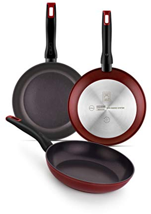 BRA Red Diamond Set de 3 sartenes aluminio forjado, 18-22-26 cm, antiadherente sin PFOA reforzado con Diamante y Titanio, aptas para todo tipo de cocinas e inducción