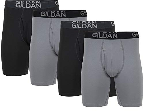 Gildan Men's Underwear Cotton Stretch Boxer Briefs, Multipack, Grey Flannel/Black Soot (4-Pack), 2X-Large