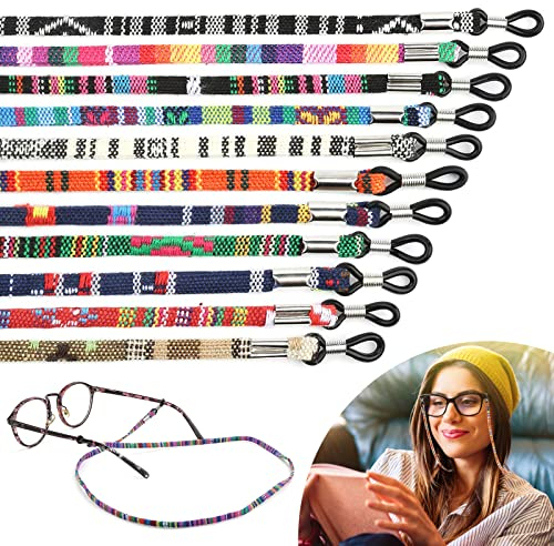 DONQL Brillenband 12 Stück Brillenkette Damen,Brillenbänder Brillen Kettenband Damen, Sonnenbrille Kette Damen,Brillenkette Bunt, Brillenschnur Brillenkette Herren zum Reisen, Sport