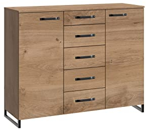 möbelando Kombikommode Detroit in Plankeneiche mit 7 Schubladen und Absetzungen in Graphit. Abmessungen (BxHxT) 139x102x41 cm