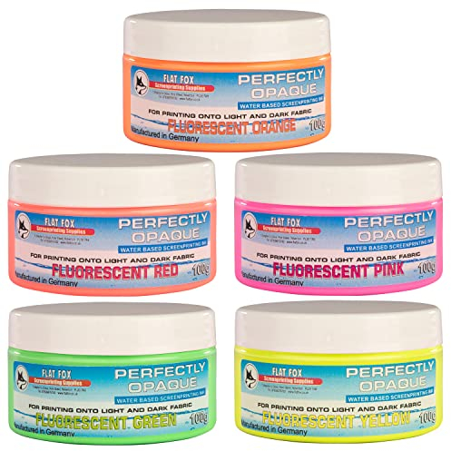 Flat Fox Screen Printing Opaque Water Based Fabric Inks (Value Set Neon, 100g)