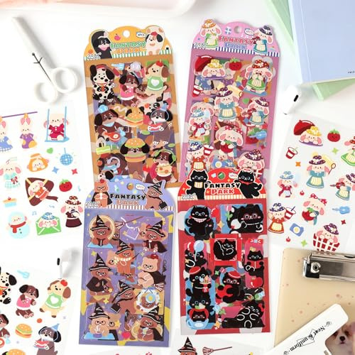 SIBLYMONA 16 Sheets Korean Deco Stickers Set, DIY Colorful Glitter Self Adhesive with Halloween Rabbit, Gothic Fairy Tales Kpop Potocard Stickers, Cute for Scrapbook Card Decor Craft Kids (12)
