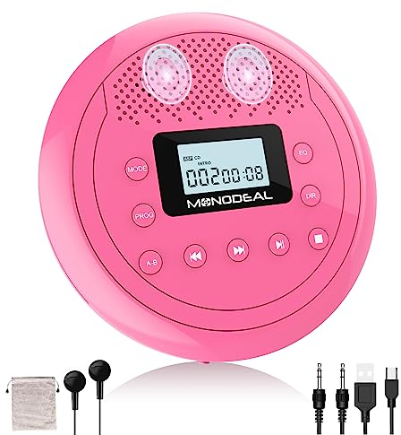 NEU 2025 Tragbarer CD Player mit Lautsprecher - Wiederaufladbar Discman für Auto und Kinder, Anti-Skip Klein mit Kopfhörer für Hörbücher und Musikhören
