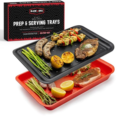 AVIEUS Grill Prep and Serve Trays | Set of 2 Stackable, Melamine Trays | Serving Tray & Marinating Tray | Serving Platter for Plating Food & BBQ Prep Tub for Marinating Meats | Grill Accessories |
