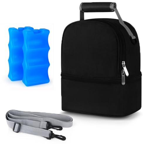 Zoojoy Sac Isotherme Double Couche pour Lait Maternel avec Sac De Glace, Sac À Dos De Conservation des Biberons, Sac Isotherme Étanche pour Le Transport du Lait Maternel (Noir)